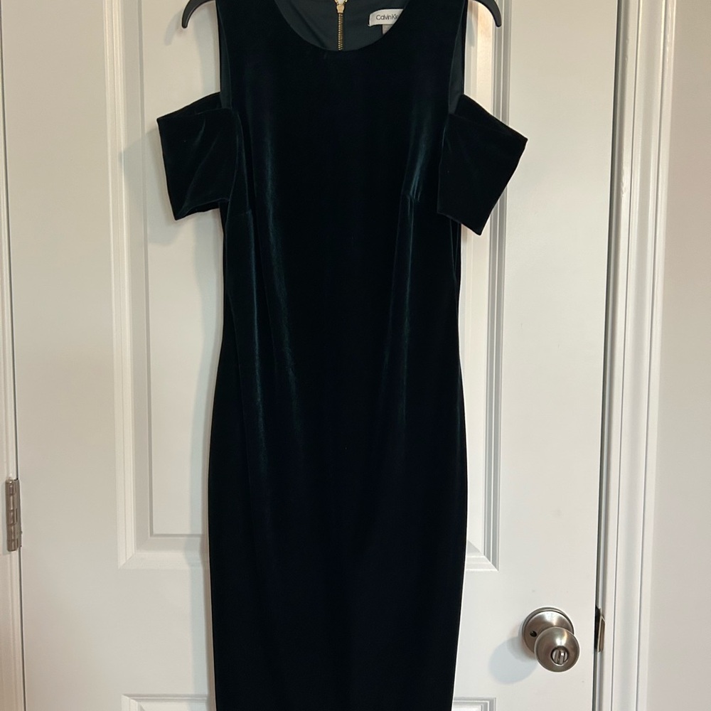 Calvin Klein Black Velvet Long Sleeve Dress